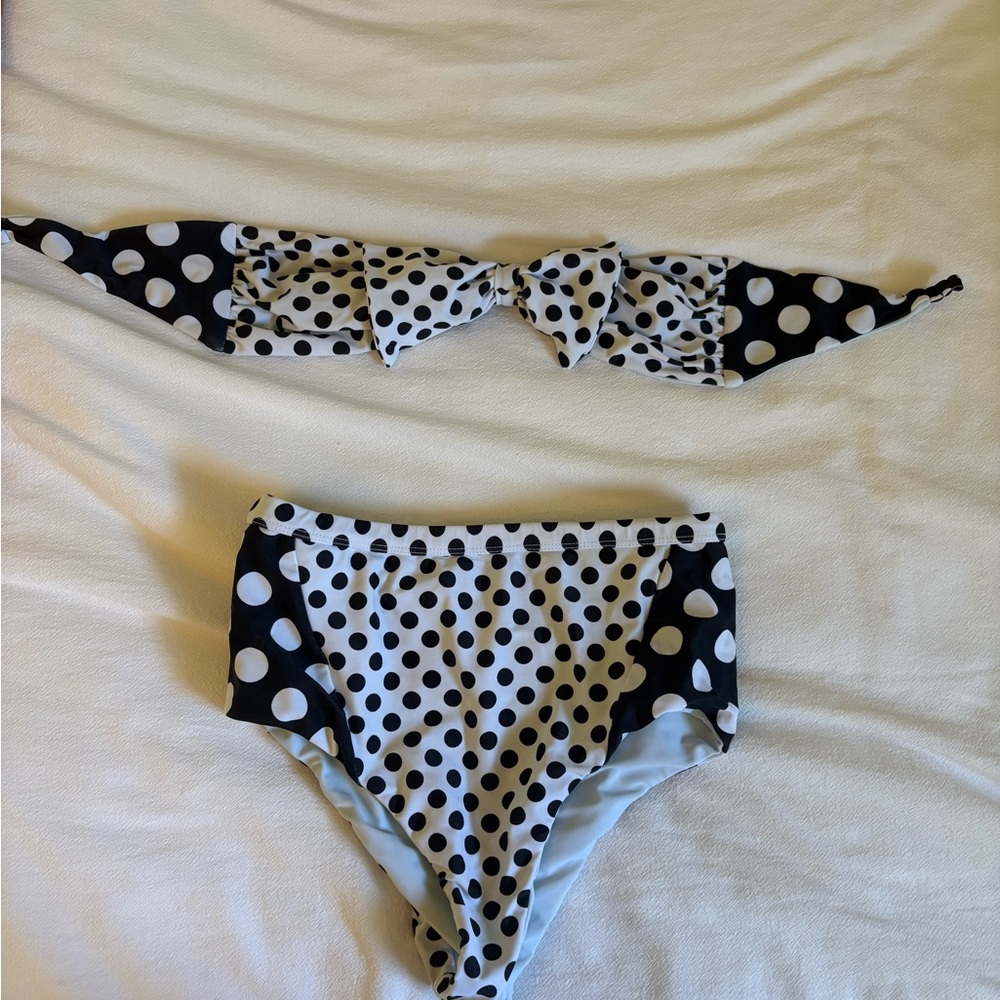 Tularosa Black & White Polka Dot Bikini Set - Bow Top